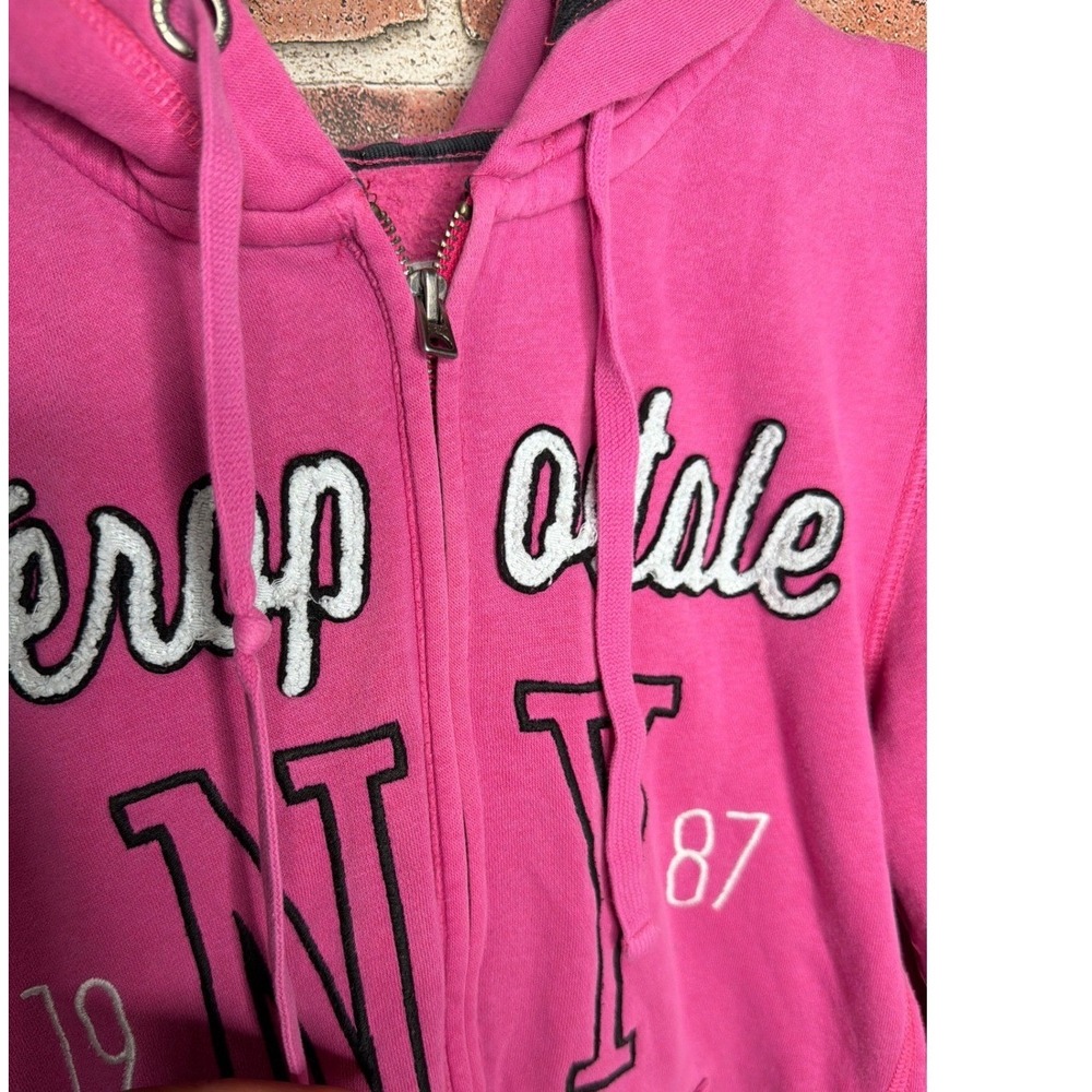 Y2K 2000s Aeropostale Pink Full Zip Hoodie Womens Large NY 1987 Graphic - Picture 3 of 6